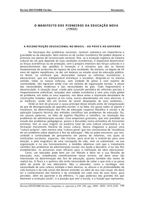 o manifesto dos pioneiros da educação nova (1932) - histedbr