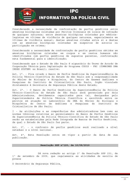 ANO I – Nº 6 – Agosto/2010 I – Mensagem do ... - Polícia Civil