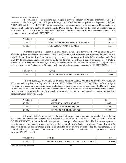 A. DE OFICIAIS: - SEM ALTERAÇÃO Em 11 Ago 08 - Polícia Militar ...