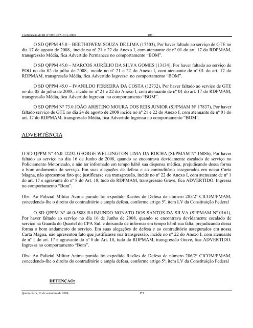 A. DE OFICIAIS: - SEM ALTERAÇÃO Em 11 Ago 08 - Polícia Militar ...