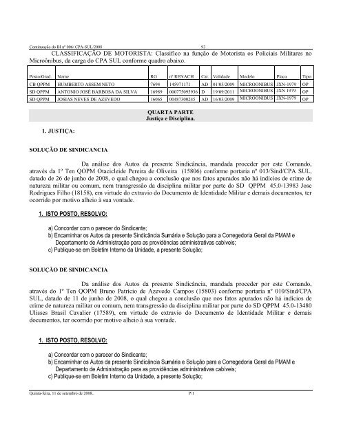 A. DE OFICIAIS: - SEM ALTERAÇÃO Em 11 Ago 08 - Polícia Militar ...