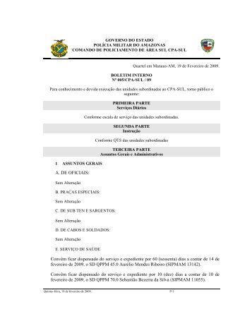 dias a contar de 14 de fevereiro de 2009, o - Polícia Militar do ...