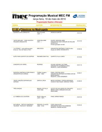 Programação Musical MEC FM - Rádio MEC