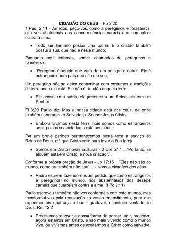 CIDADÃO DO CEUS – Fp 3:20 1 Ped. 2:11 - Amados, peço ... - admup