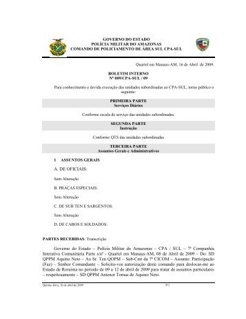Governo do Estado Polícia Militar do Amazonas CPA / SUL 7ª ...