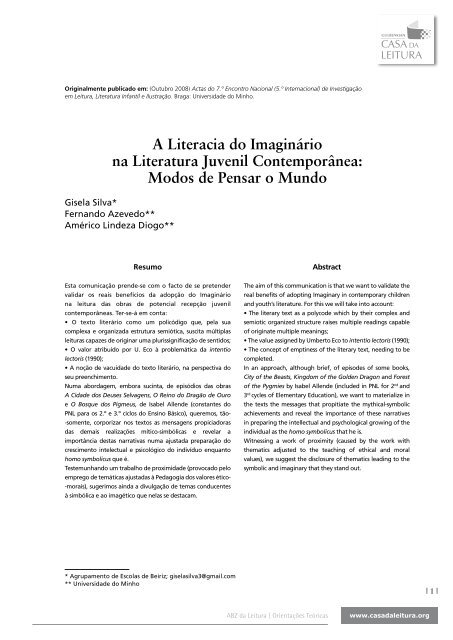 A Literacia do Imaginário na Literatura Juvenil Contemporânea ...
