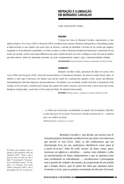 refração e iluminação em bernardo carvalho - Revista Novos Estudos