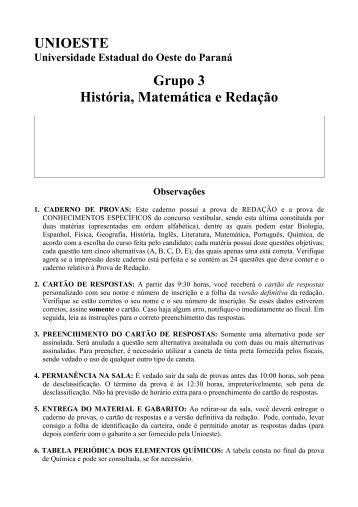 UNIOESTE Grupo 3 História, Matemática e Redação