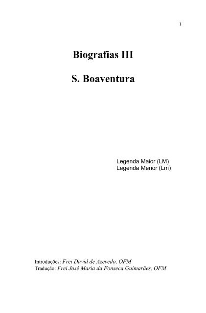Biografias III S. Boaventura - Editorial Franciscana