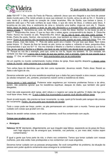 O que pode te contaminar - igreja videira santos