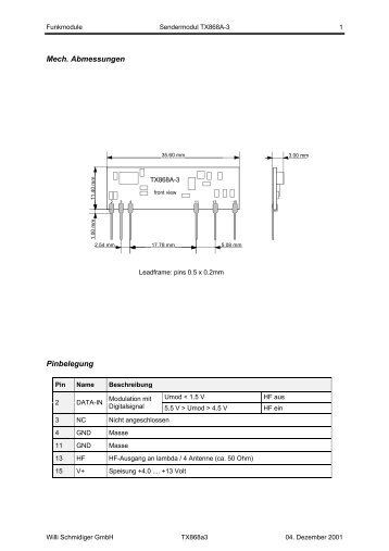 Mech. Abmessungen Pinbelegung - willi-schmidiger.ch