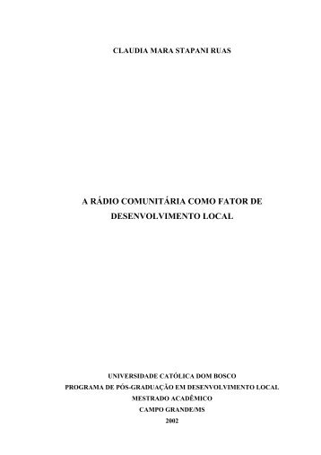 a rádio comunitária como fator de desenvolvimento local - UCDB