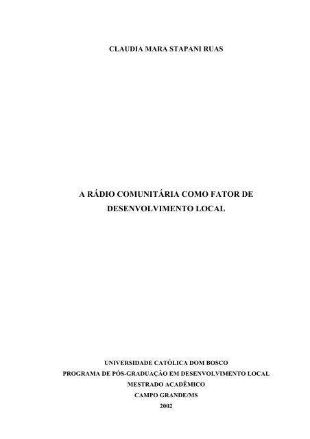 a rádio comunitária como fator de desenvolvimento local - UCDB