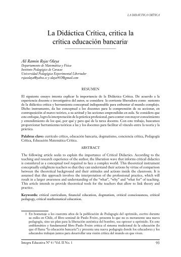 La Didáctica Crítica, critica la crítica educación bancaria1 - Revistas ...
