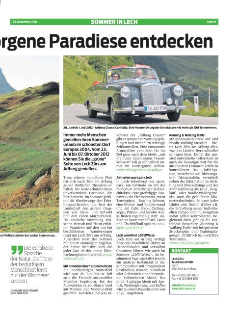 Arlberg-Zeitung: Vorschau Sommer