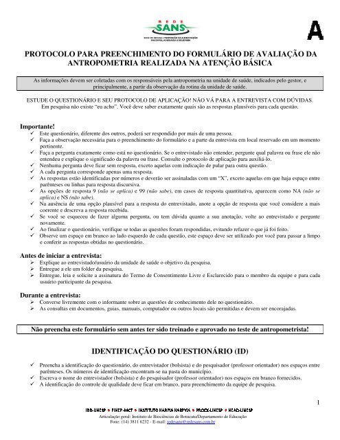 Protocolo para preenchimento do formulário de ... - Redesans