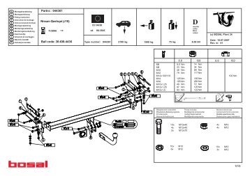 Nissan Qashqai (J10) Partnr.: 044361 Ball code: 38 400-4436