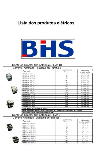 Relacao produtos BHS - Tecnopartes