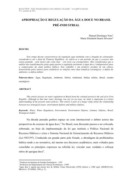 apropriação e regulação da água doce no brasil pré-industrial - UFF