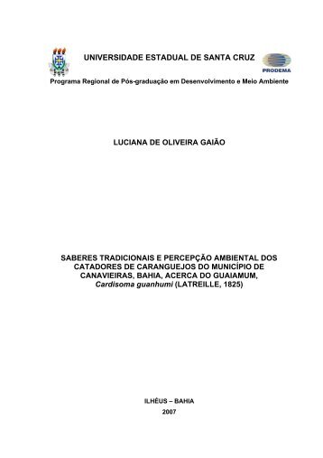 saberes tradicionais e percepção ambiental dos catadores de - Uesc