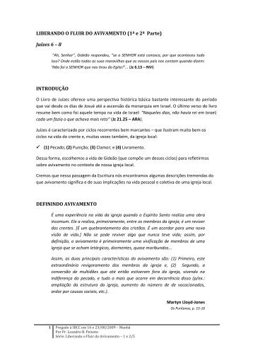 LIBERANDO O FLUIR DO AVIVAMENTO (1ª e 2ª Parte) Juízes 6 – 8 ...