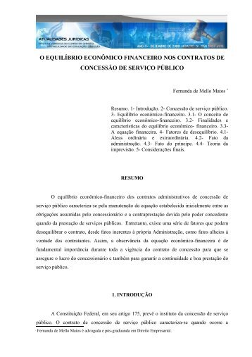 o equilíbrio econômico financeiro nos contratos de concessão de ...