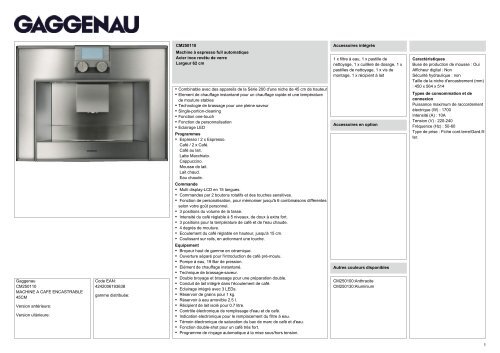 Gaggenau CM250110 MACHINE A CAFE ... - Guerre des Prix