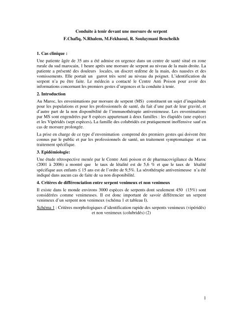 1 Conduite à Tenir Devant Une Morsure De Serpent Fchafiq N