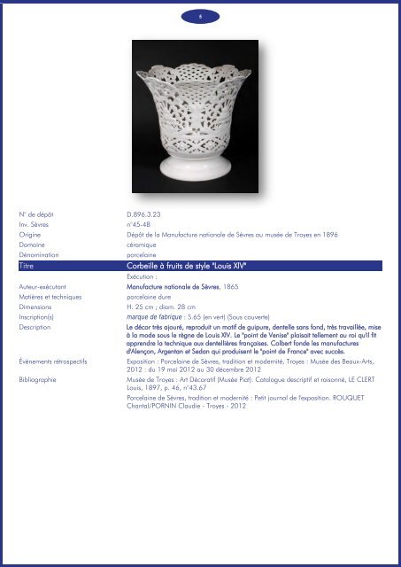 Consultez le catalogue de la collection de porcelaine