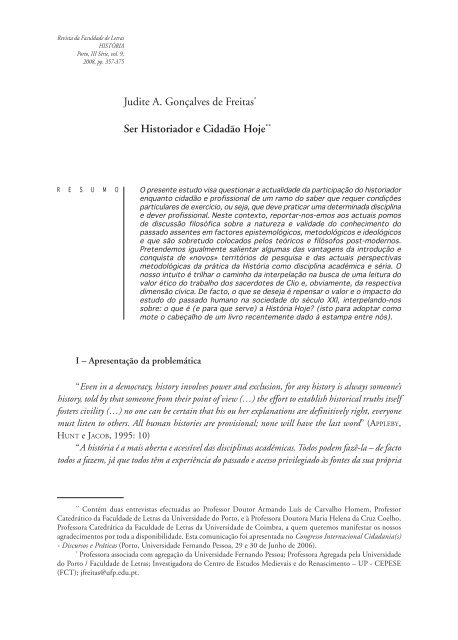 Ser historiador e cidadão hoje / Judite A. Gonçalves de Freitas ...