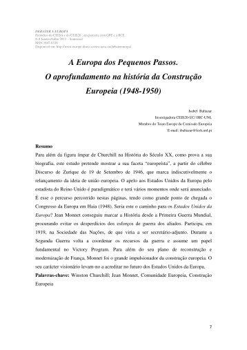 A Europa dos Pequenos Passos. O aprofundamento na história da ...