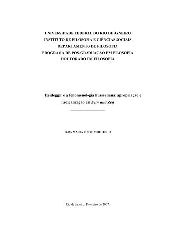 Heidegger e a fenomenologia husserliana: apropriação e ... - UFRJ