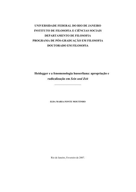 Heidegger e a fenomenologia husserliana: apropriação e ... - UFRJ