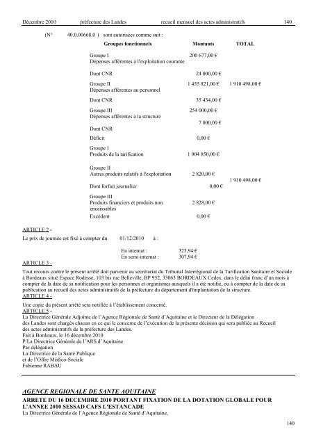 raa mensuel décembre 2010 - Services de l'Etat dans les LANDES