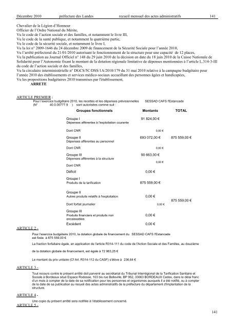 raa mensuel décembre 2010 - Services de l'Etat dans les LANDES