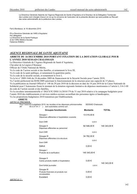 raa mensuel décembre 2010 - Services de l'Etat dans les LANDES