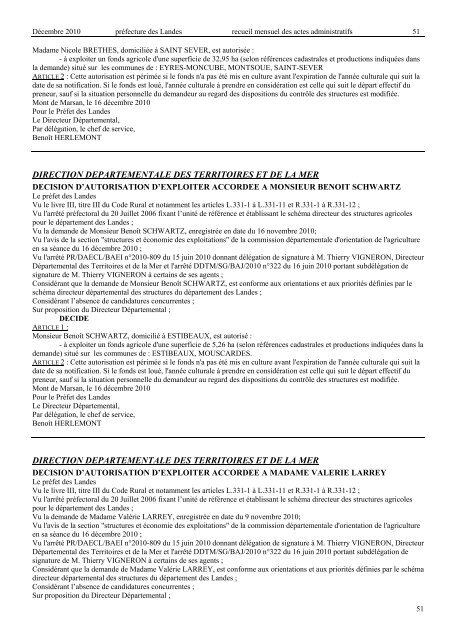 raa mensuel décembre 2010 - Services de l'Etat dans les LANDES