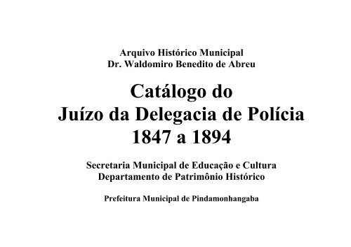 Catálogo do Juízo da Delegacia de Polícia - Pindamonhangaba