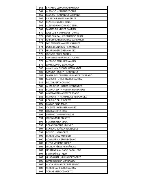 1 CRUZ MEJIA HERNANDEZ 2 EPIFANIO LOPEZ HERNANDEZ 3 ...