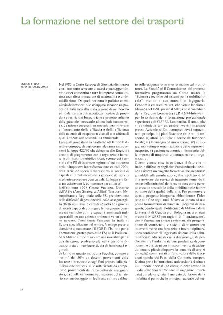 La formazione nel settore dei trasporti - Rivista Politecnico ...