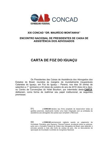 CARTA DE FOZ DO IGUAÇU