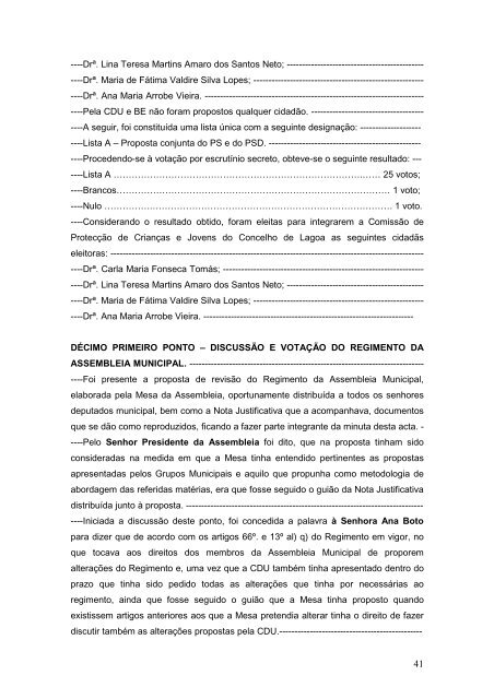 Acta da presente reunião: A Assembleia deliberou, por ... - Lagoa