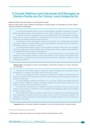 A Consulta Telefónica como Intervenção de Enfermagem ao Doente ...