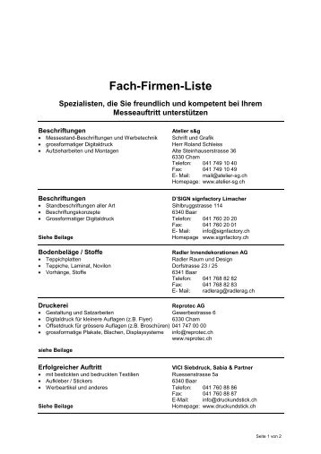 Fach-Firmen-Liste - Zuger Messe