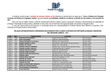 A Academia Judicial divulga o resultado do processo seletivo on ...