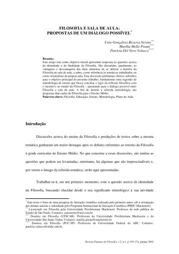 FILOSOFIA E SALA DE AULA: PROPOSTAS DE UM DIÁLOGO ...