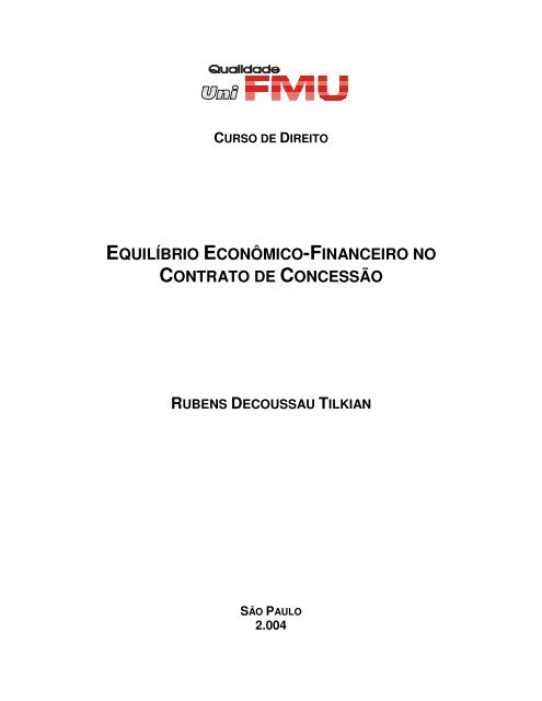 equilíbrio econômico-financeiro no contrato de concessão - Fmu