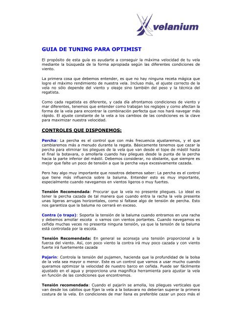 GUIA DE TUNING PARA OPTIMIST - Velanium