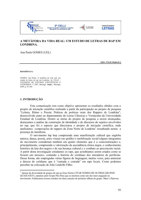 a metáfora da vida real: um estudo de letras de rap em londrina.