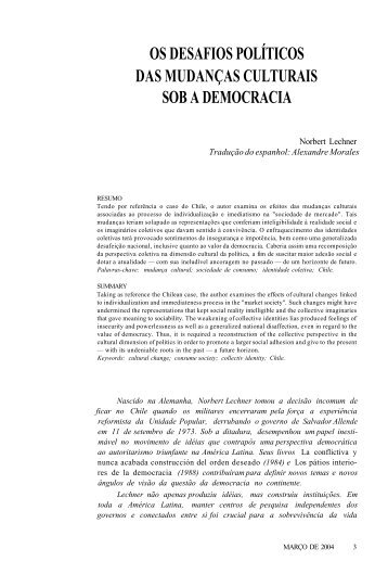 os desafios políticos das mudanças culturais sob a democracia